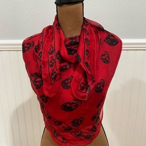 Authentic Alexander McQueen Red Silk Skull Scarf